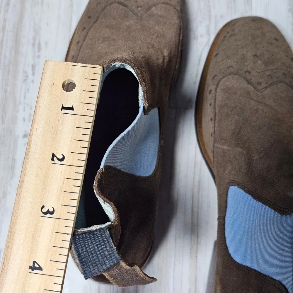 Brown & Blue Suede Brouge Wingtip Chelsea Boots made for Anthropologie by Petrie